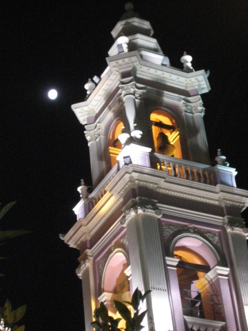 Tower detail, and upside-down moon.