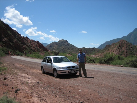 The pilot and his vehicle - a Volkswagen <I>Gol</I>, very popular in Argentina.