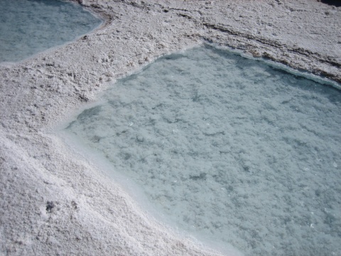 Crystal blue salt pond.
